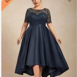 JJ’s house A-line Scoop Illusion Asymmetrical Satin Lace dress